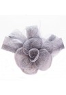 Pince Broche Grande Fleur Plumes Sinamay Mariage Gris