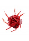 Pince Broche Fleur Plumes Sinamay Mariage Rouge