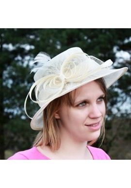 Chapeau Mariage Fleur Ruban Forge Sisal Plume Ivoire