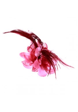 Pince Broche Mariage Fleur Organza Perlés Plumes Rose