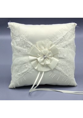 Coussin Mariage Porte Alliances Fleur Strass Ruban Ivoire