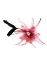 Pince Broche Ceremonie Soirée Mariage Fleur Plumes Strass Rose