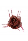Pince Broche Fleur Plumes Sinamay Mariage Vieux Rose 
