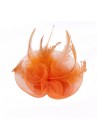 Pince Broche Mariage Fleur Plumes Tulle Orange