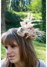 Chapeau Fleur Bibi Peigne Mariage Plumes Sinamay Marron