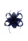 Pince Broche Mariage Fleur Trompe Sisal Plumes Bleu Roy