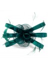 Pince Broche Mariage Fleur Sisal Plumes Ruban Satiné Bleur Vert