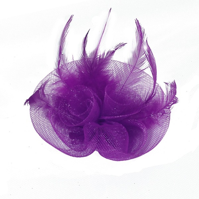 Pince Broche Mariage Fleur Plumes Tulle Violet