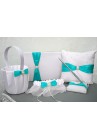 Ensemble Livre d'Or Porte Stylo Coussin Panier Jarretiere Mariage Bleu Turquoise