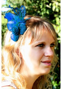 Serre Tête Floral Bibi Plumes Mariage Trèfle (Bleu, Marron, Noir Blanc)