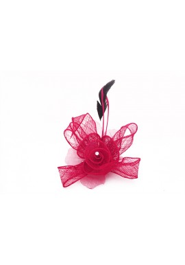 Pince Broche Fleur Plumes Strass Sinamay Mariage Rose Fushia