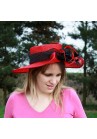 Chapeau Mariage Voilette Fleur Ruban Plume Rouge