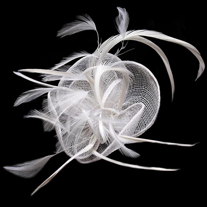 Pince Broche Fleur Plumes Sinamay Mariage Ivoire