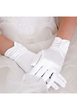 Gants Courts Satin Barrette Perle Blanc