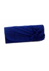 Pochette Satin Mariage Scintillant Fleur Bleu Roy