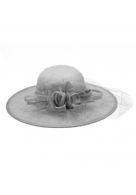 Chapeau Mariage Capeline Noeud Plume Voilette Gris