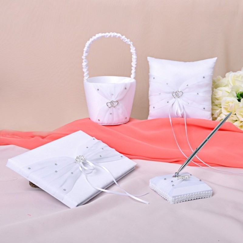Ensemble Collection Coeur Strass Coussin Panier Livre d'or Stylo Mariage