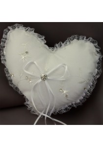 Coussin Coeur Mariage Porte Alliances Ivoire Dentelle Borderie Strass