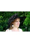 Chapeau Mariage Ceremonie Sisal Plume Noeuds Noir