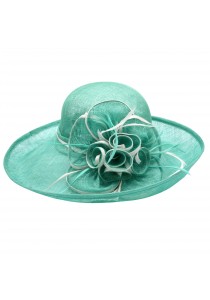 Chapeau Mariage Capeline Jolie Fleur Plume Bleu Turquoise