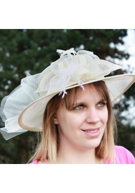 Chapeau Capeline Mariage Fleur Ruban Noeud Tulle Plume Ivoire