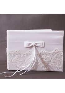 Livre d'Or Mariage Blanc Noeud Broderie Papillon