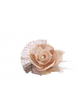 Pince Broche Fleur Feuilles Sinamay Mariage Beige