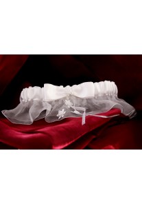 Jarretiere Mariage Dentelle Noeud Perles Ruban Blanc