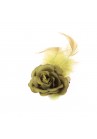 Pince Mariage Fleur Tissu Petit Rose Plumes Vert