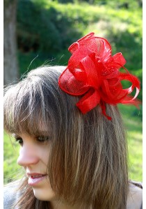 Chapeau Double Fleur Bibi Peigne Mariage Plumes Perles Rouge