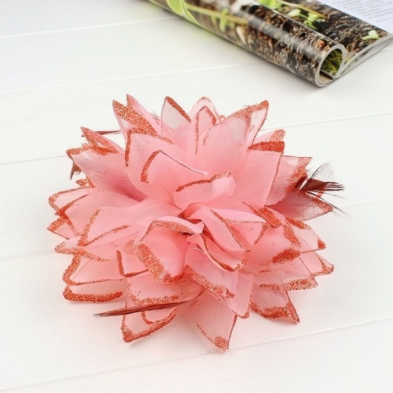 Pince à Cheveux Fleur Rose - Accessoire Coiffure Pin-up - Pour Mariage, Plage, Fête - Tissu - 11cm