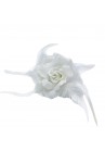 Broche Chouchou Mariage Fleur Tissu Scintillant Blanc