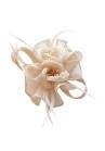 Pince Broche Mariage Ondulée Sisal Perlées Plumes Beige