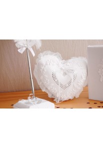 Coussin Mariage Porte Alliances Blanc Coeur Strass Broderie 