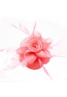 Pince Broche Mariage Fleur Pensé Plumes Rose Corail