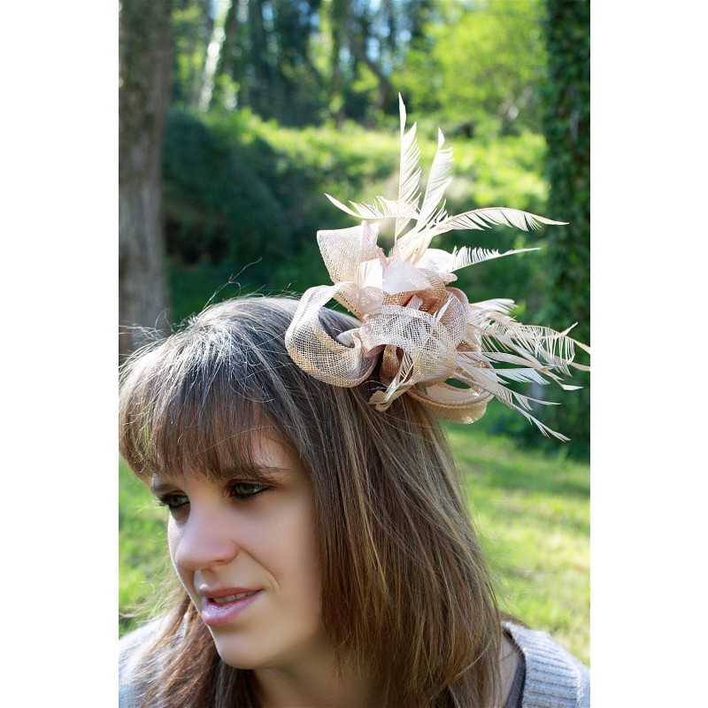 Chapeau Bibi Avec Plumes Caprilite – Pour Mariage, événement Formel, Diamètre ~25 Cm, Fixation Bandeau