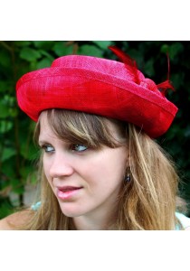 Petit Chapeau Mariage Fleur Plumes Rouge