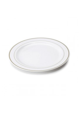 -Assiette en plastique rigide jetable blanche avec un lisere  or23 cm