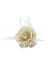 Pince Broche Fleur Plumes Sinamay Mariage Beige 