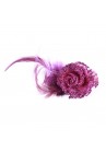 Pince Mariage Fleur Tissu Dentelle Scintillant Plumes Violet