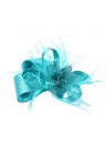 Chapeau Noeud  Bibi Peigne Mariage Plumes Perles Bleu Turquoise