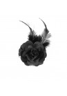 Pince Mariage Fleur Tissu Petit Rose Plumes Noir