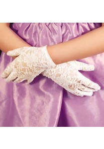 Gants Enfant de Cérémonie Mariage Fille Dentelle Blanc