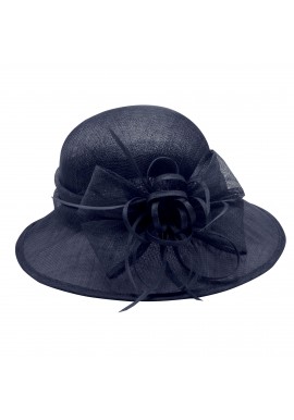 Chapeau Capeline Mariage Noeud Plume Bleu Marine