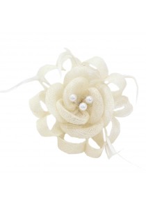 Pince Broche Mariage Fleur Plumes Ruban Rond Perles Ivoire