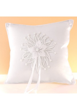 Coussin Mariage Porte Alliances Blanc Soleil Borderie Perles