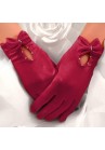 Gants Satin Noeuds Perles Courts Bordeaux