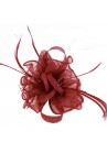 Pince Broche Mariage Ondulée Sisal Perlées Plumes Bordeaux