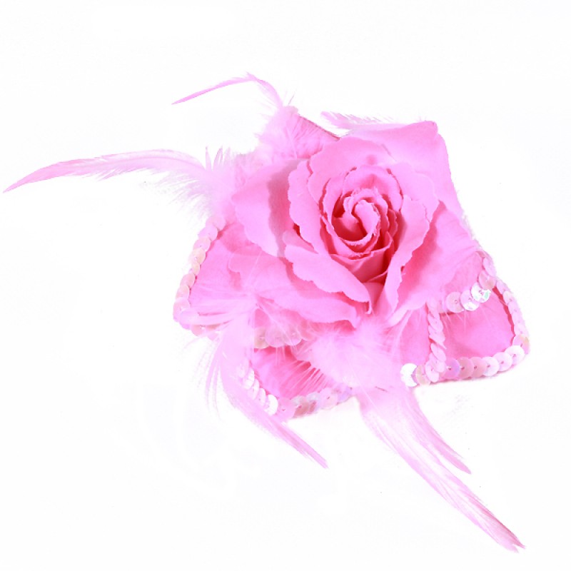 Broche Elastique Mariage Fleur Tissu Scintillante Paillette Rose