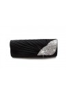 Pochette Cérémonie Mariage Soirée Satin Plissé Strass Noir